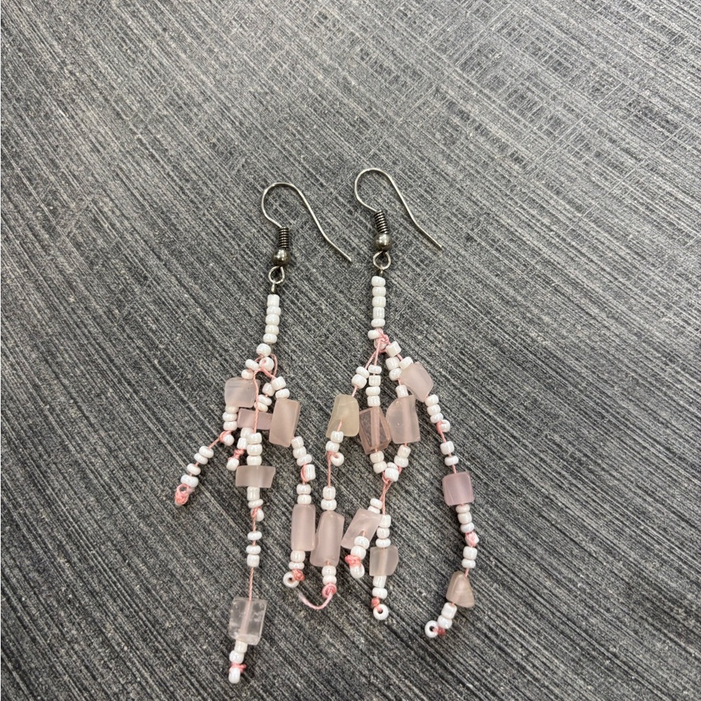 Light Pink Beaded Dangle Earrings